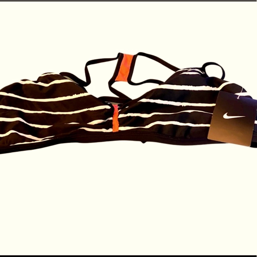 NIKE BLACK AND WHITE STRIPED RACERBACK BIKINI TOP SIZE 16 NWT